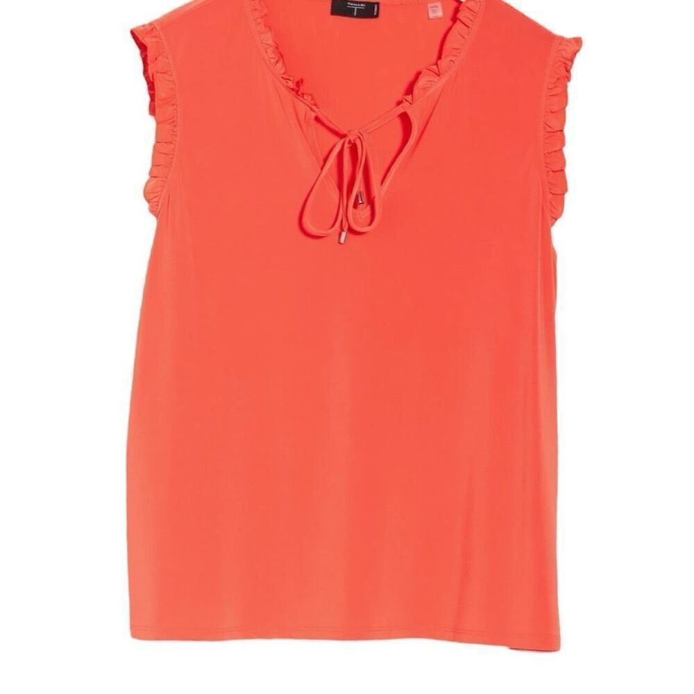 T Tahari Ruffle Keyhole Sleeveless Top Size 1X